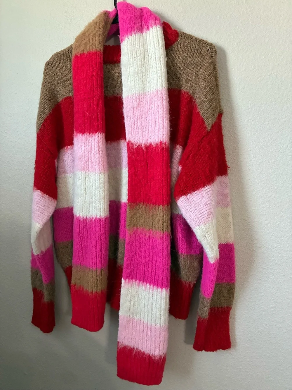 A new Day Striped Pink Red & Brown Cozy Women's Sweater